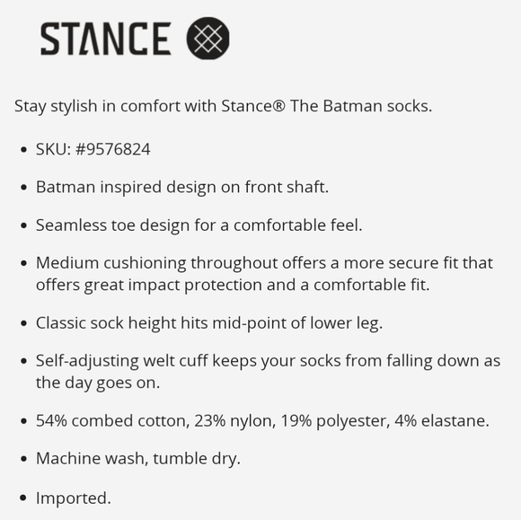 NWT Kid's The Batman Stance Crew Socks - Picture 9 of 10